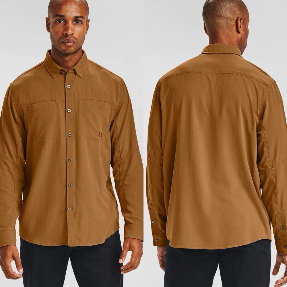 Under Armour Men's Payload Button Up Long Sleeve Shirt Golden Yellow Mustard Med